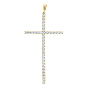 925 Sterling Silver Yellow-tone Unisex CZ Cross Religious Charm Pendant