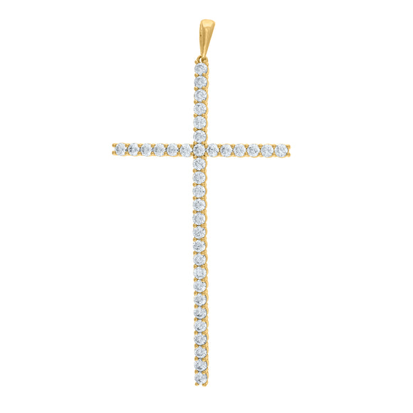 925 Sterling Silver Yellow-tone Unisex CZ Cross Religious Charm Pendant