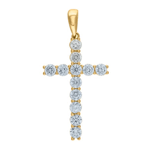 925 Sterling Silver Yellow-tone Unisex CZ Cross Religious Charm Pendant