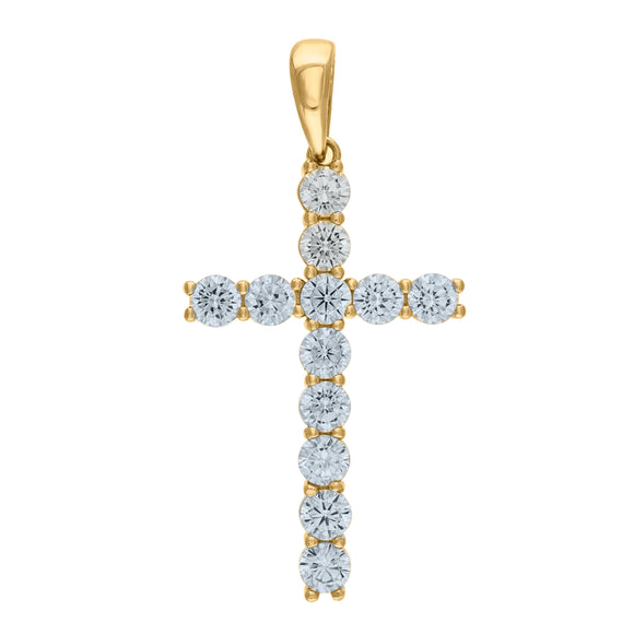 925 Sterling Silver Yellow-tone Unisex CZ Cross Religious Charm Pendant