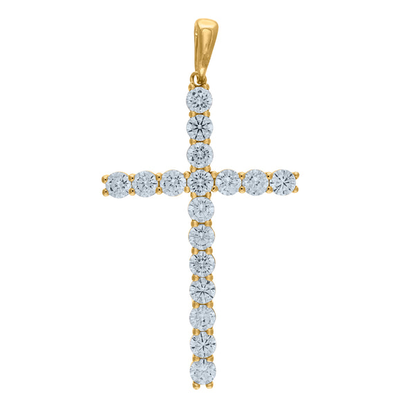 925 Sterling Silver Yellow-tone Unisex CZ Cross Religious Charm Pendant