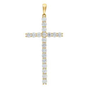 925 Sterling Silver Yellow-tone Unisex CZ Cross Religious Charm Pendant