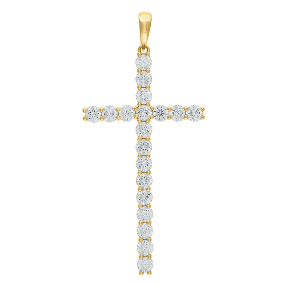 925 Sterling Silver Yellow-tone Unisex CZ Cross Religious Charm Pendant