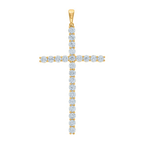 925 Sterling Silver Yellow-tone Unisex CZ Cross Religious Charm Pendant
