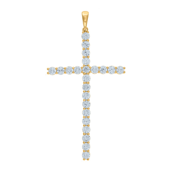 925 Sterling Silver Yellow-tone Unisex CZ Cross Religious Charm Pendant