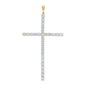925 Sterling Silver Yellow-tone Unisex CZ Cross Religious Charm Pendant