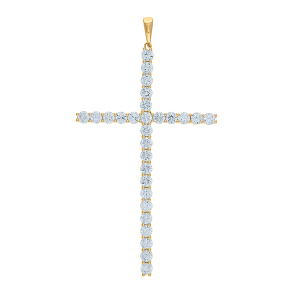 925 Sterling Silver Yellow-tone Unisex CZ Cross Religious Charm Pendant
