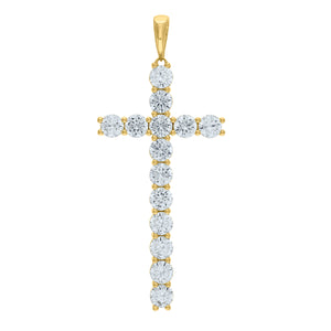 925 Sterling Silver Yellow-tone Unisex CZ Cross Religious Charm Pendant