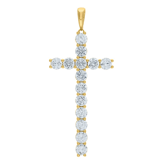 925 Sterling Silver Yellow-tone Unisex CZ Cross Religious Charm Pendant