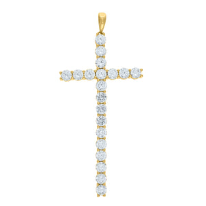 925 Sterling Silver Yellow-tone Unisex CZ Cross Religious Charm Pendant