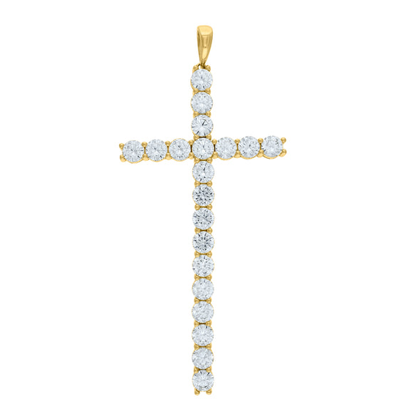 925 Sterling Silver Yellow-tone Unisex CZ Cross Religious Charm Pendant