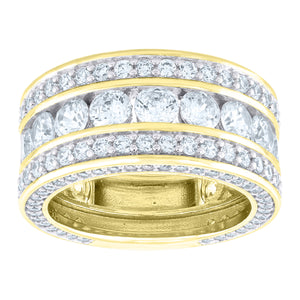 925 Sterling Silver Yellow-Tone Womens Cubic-Zirconia 3 Row Wedding Band Ring Size 7