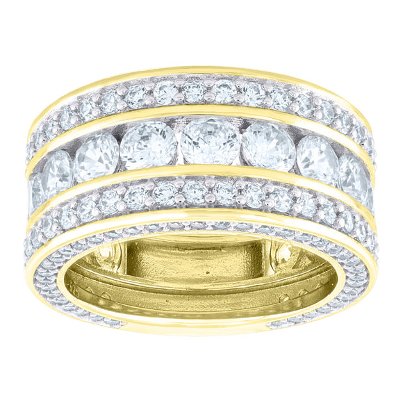 925 Sterling Silver Yellow-Tone Womens Cubic-Zirconia 3 Row Wedding Band Ring Size 7