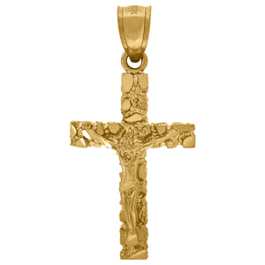 10kt Yellow Gold Unisex Nugget Cross Crucifix Religious Charm Pendant