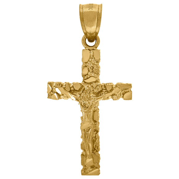 10kt Yellow Gold Unisex Nugget Cross Crucifix Religious Charm Pendant