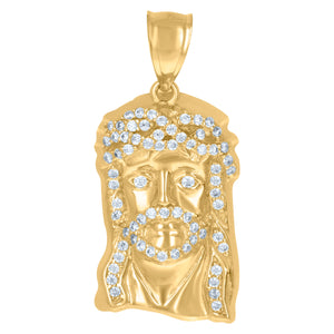 10kt Yellow Gold Mens Women Cubic Zirconia Cubic-zirconia Jesus Face Religious Charm Pendant