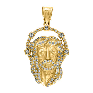 10kt Yellow Gold Mens Women Princess Cut Cubic Zirconia Cubic-zirconia Jesus Face Religious Charm Pendant