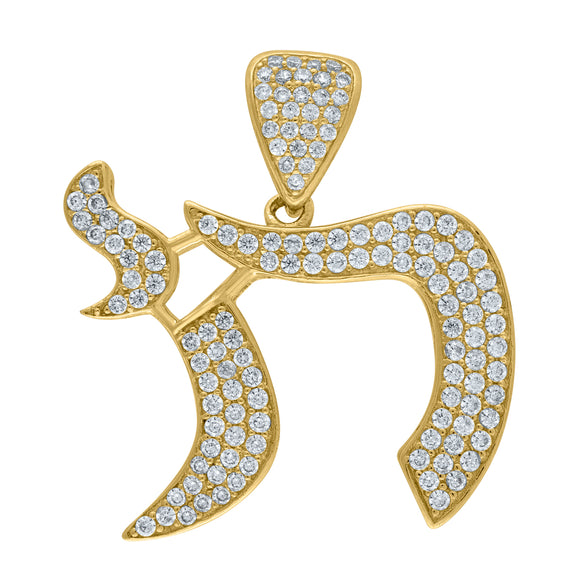 10kt Yellow Gold Mens Cubic Zirconia Cubic-zirconia Chai Symbol Charm Pendant