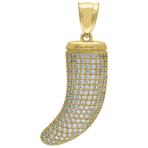 10kt Yellow Gold Cubic-zirconia Mens Tusk Shape Ht:35mm x W:9.7mm Luck Charm Pendant