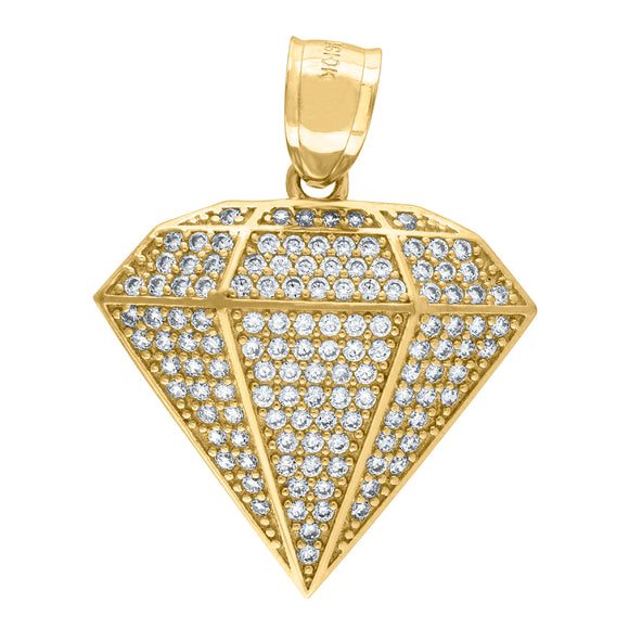 10kt Yellow Gold Cubic-zirconia Mens Diamond Shape Ht:27.9mm x W:22.1mm Charm Pendant
