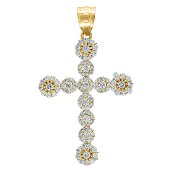 10kt Yellow Gold Mens Women Cubic Zirconia Cubic-zirconia Cross Religious Charm Pendant
