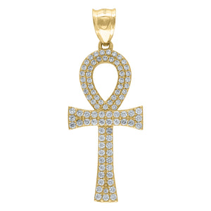10kt Yellow Gold Mens Women Cubic Zirconia Cubic-zirconia Ankh Cross Religious Charm Pendant
