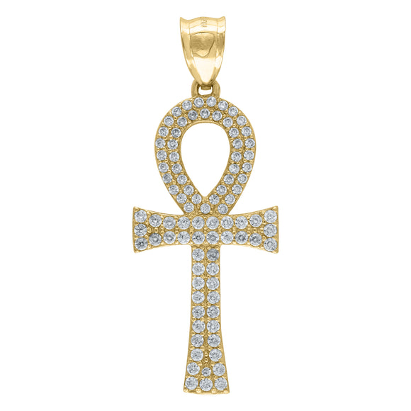 10kt Yellow Gold Mens Women Cubic Zirconia Cubic-zirconia Ankh Cross Religious Charm Pendant