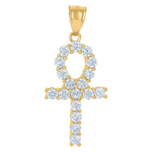 10kt Yellow Gold Mens Women Cubic Zirconia Cubic-zirconia Ankh Cross Religious Charm Pendant