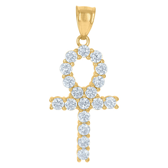 10kt Yellow Gold Mens Women Cubic Zirconia Cubic-zirconia Ankh Cross Religious Charm Pendant