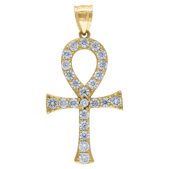 10kt Yellow Gold Cubic-zirconia Mens Ankh Cross Ht:45mm x W:21.6mm Religious Charm Pendant