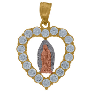 10kt Tri-Color Gold Women Cubic-zirconia Religious Guadalupe Pendant