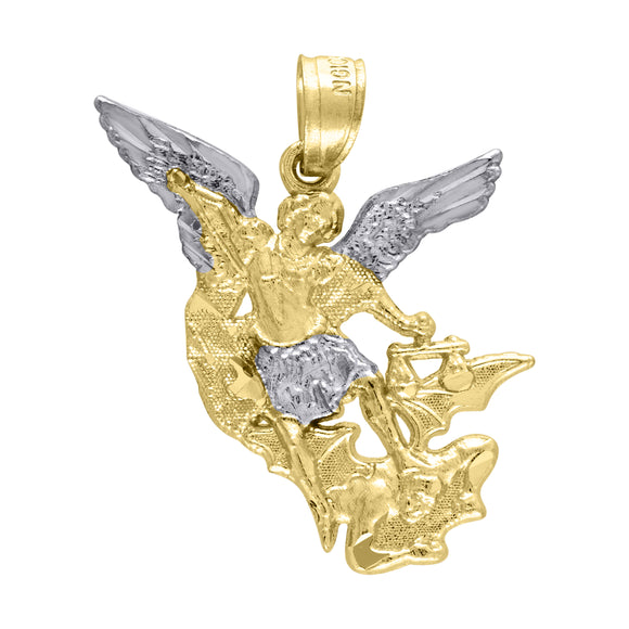 10KT Two-Tone Gold Mens Saints St. Michael Religious Charm Pendant