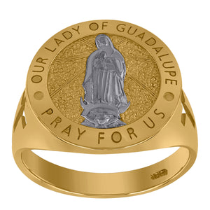 10KT Two-Tone Gold Mens Guadalupe Our Lady Of Guadalupe Pray For Us Religious Ring