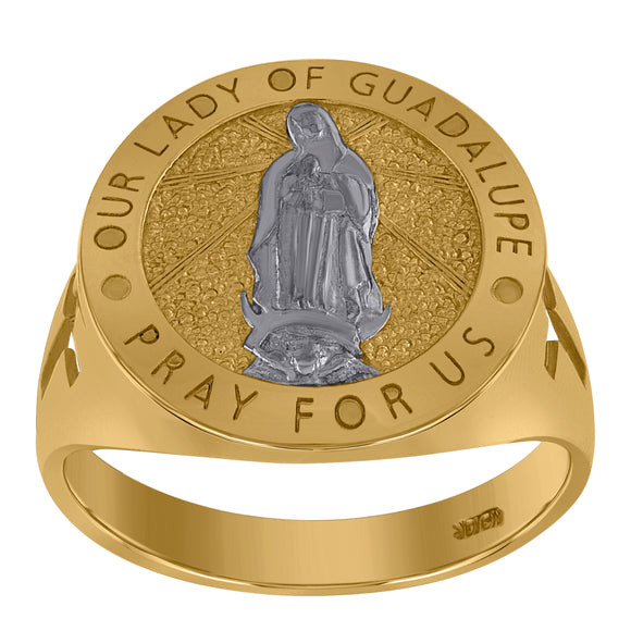 10KT Two-Tone Gold Mens Guadalupe Our Lady Of Guadalupe Pray For Us Religious Ring