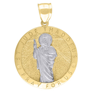 10KT Two-Tone Gold Mens Saints St. Jude Pray For Us Religious Charm Pendant