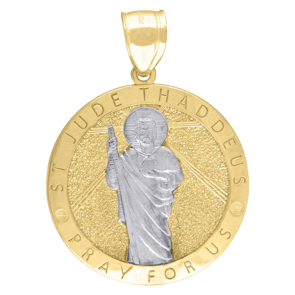 10KT Two-Tone Gold Mens Saints St. Jude Pray For Us Religious Charm Pendant