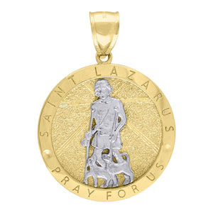 10KT Two-Tone Gold Mens Saints St. Lazarus Pray For Us Religious Charm Pendant