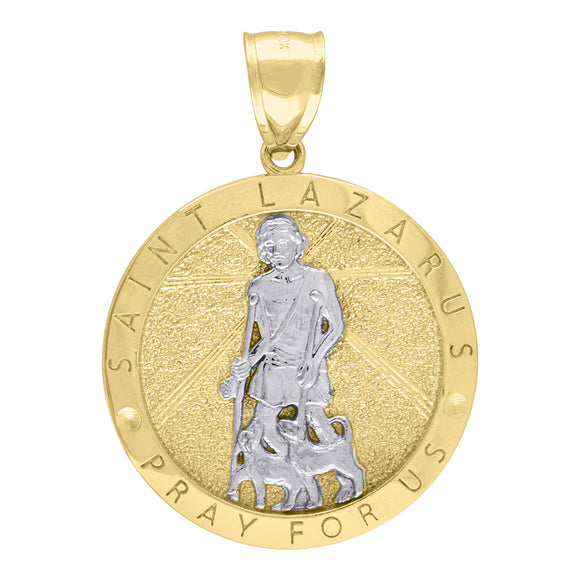 10KT Two-Tone Gold Mens Saints St. Lazarus Pray For Us Religious Charm Pendant