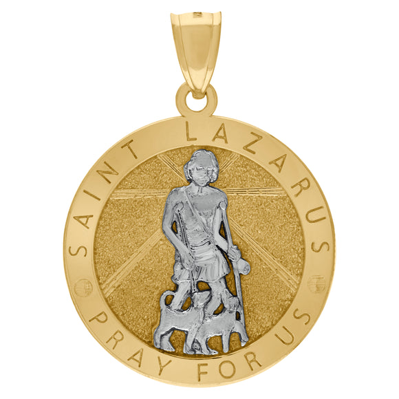 10KT Two-Tone Gold Mens Saints St. Lazarus Pray For Us Religious Charm Pendant