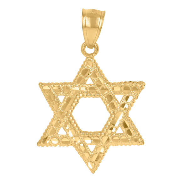 10kt Yellow Gold Mens Diamond-cut Nugget Star of David Religious Charm Pendant