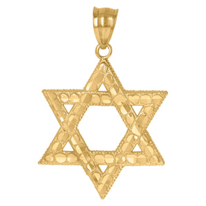 10kt Yellow Gold Mens Star Of David Nugget Religious Charm Pendant