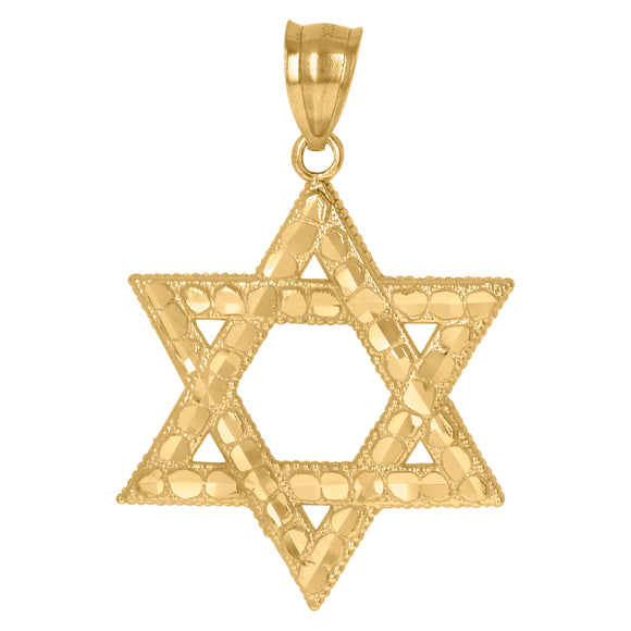 10kt Yellow Gold Mens Star Of David Nugget Religious Charm Pendant
