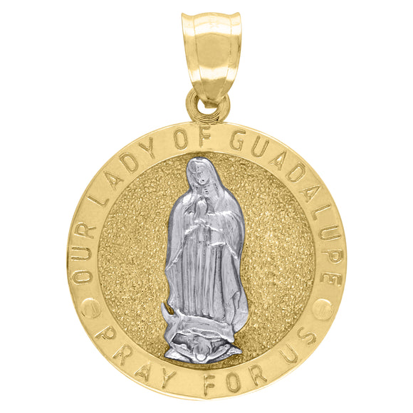 10kt Two-tone Gold Mens Lady Of Guadalupe Pray For Us Religious Charm Pendant