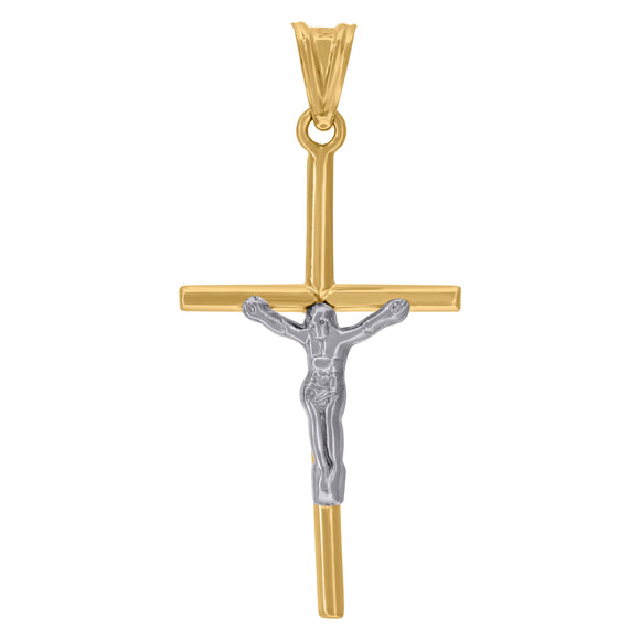 10kt Two-tone Gold Unisex Crucifix Cross Religious Charm Pendant