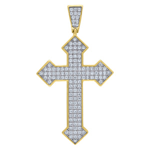 925 Sterling Silver Yellow-tone Unisex CZ Cross Religious Charm Pendant
