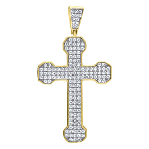 925 Sterling Silver Yellow-tone Unisex CZ Cross Religious Charm Pendant