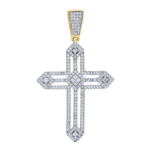 925 Sterling Silver Yellow-tone Unisex CZ Cross Religious Charm Pendant