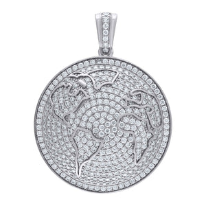 925 Sterling Silver Mens Cubic Zirconia Globe World Map Charm Pendant
