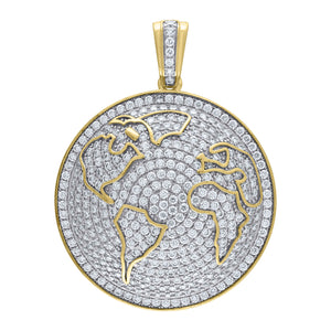 925 Sterling Silver Yellow-tone Mens Cubic Zirconia Globe World Map Charm Pendant