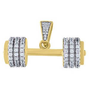 925 Sterling Silver Yellow-tone Mens Cubic Zirconia Sports Weightlifting Dumbbell Charm Pendant